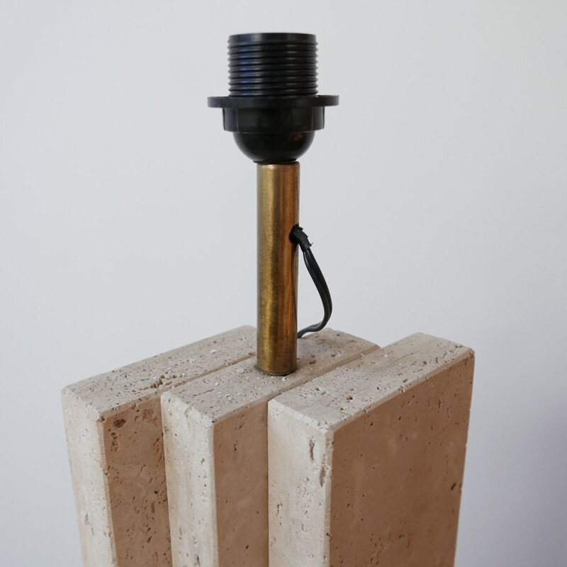 Vintage Travertine Geometric Table Lamp, Belgium 1970s