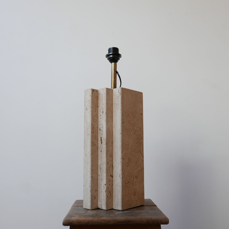 Vintage Travertine Geometric Table Lamp, Belgium 1970s