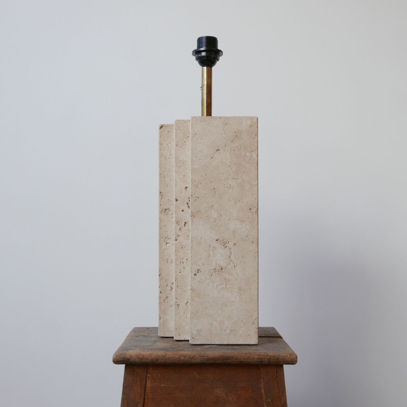 Vintage Travertine Geometric Table Lamp, Belgium 1970s