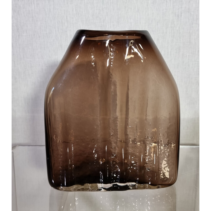 Vintage Brutalistische glazen vaas door G. Baxter voor Whitefriars 1970