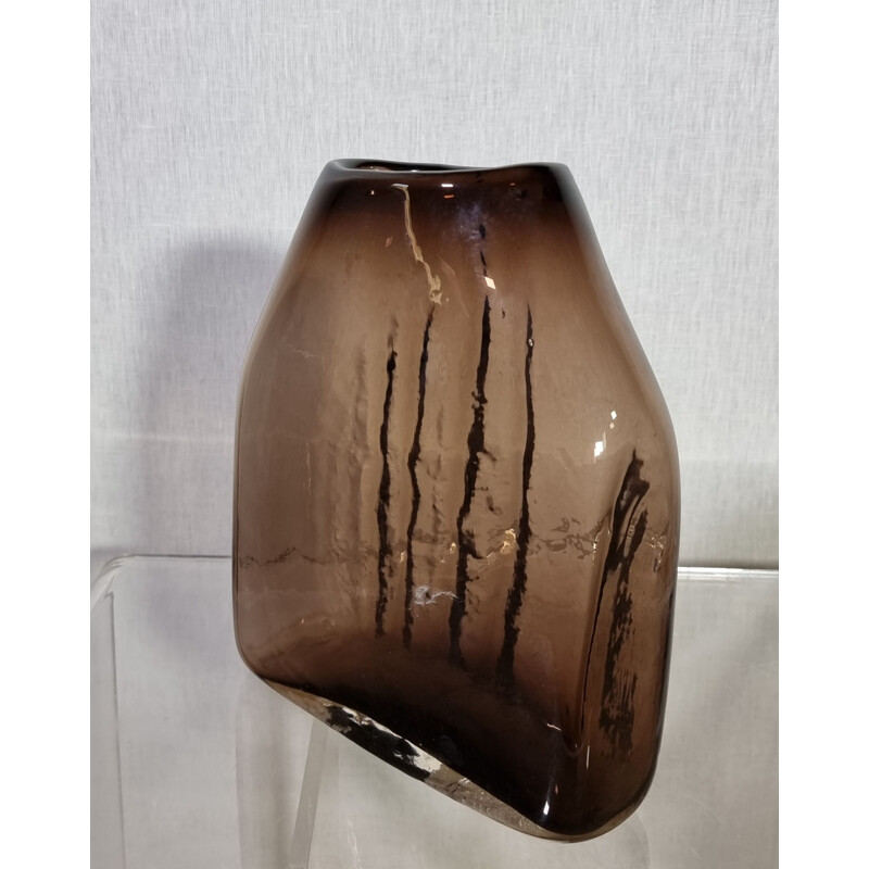 Vase vintage brutaliste en verre de G. Baxter pour Whitefriars 1970