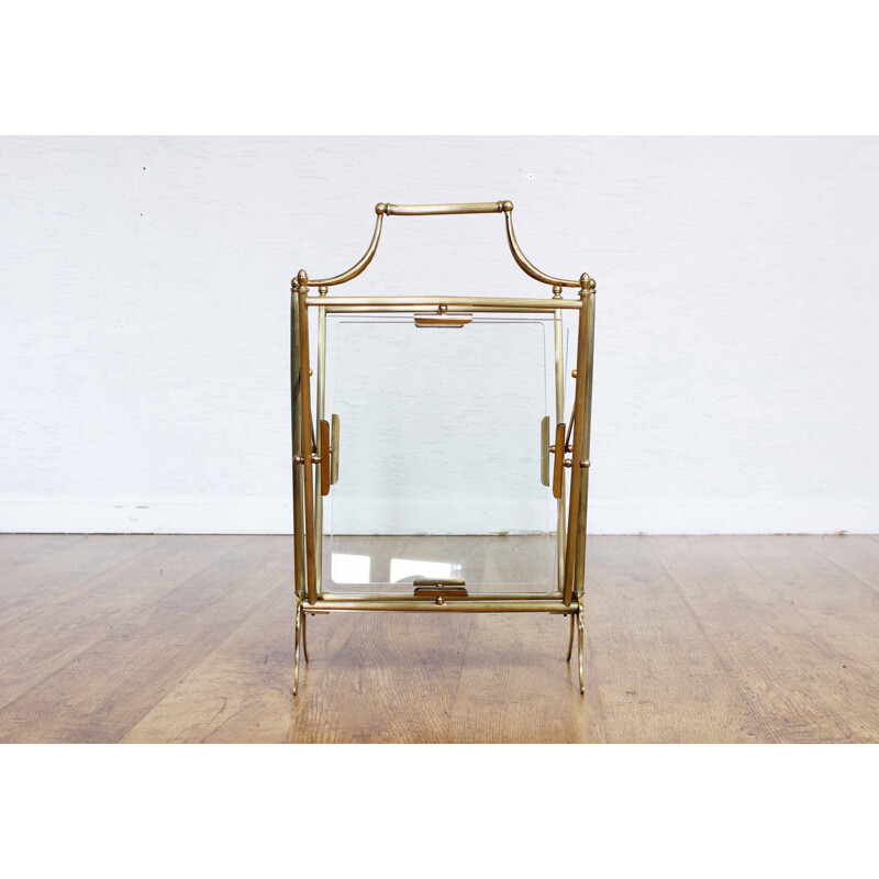 Vintage brass and glass magazine rack House Jansen, Italy 1950s