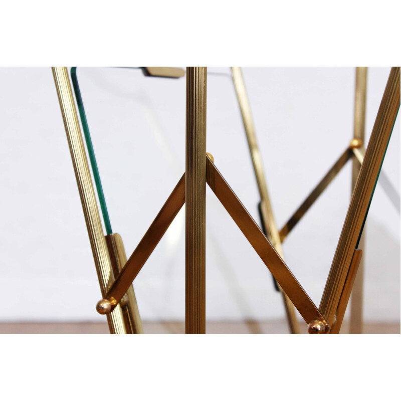 Vintage brass and glass magazine rack House Jansen, Italy 1950s