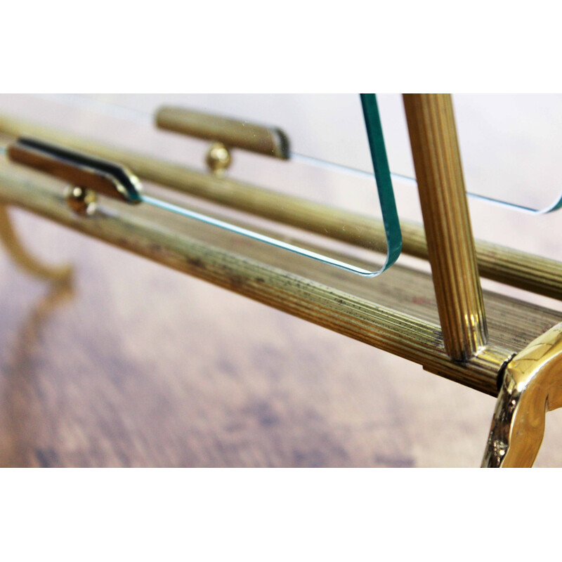 Vintage brass and glass magazine rack House Jansen, Italy 1950s