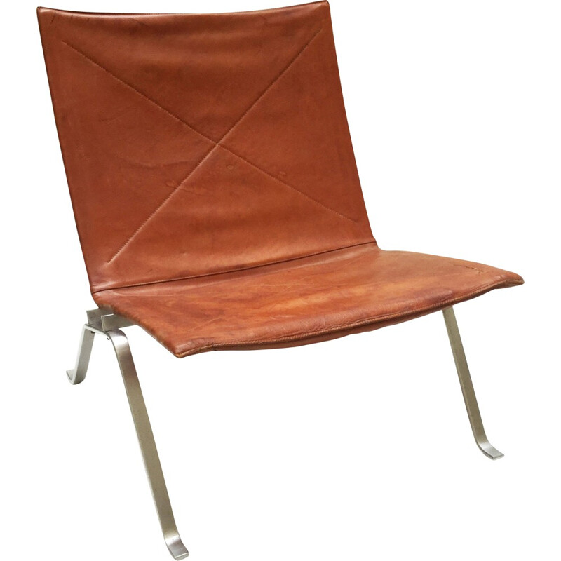 "PK22" low chair in leather and chrome, Poul KJAERHOLM - 1960s