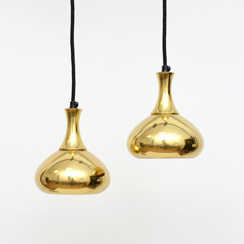 Pair of vintage Pendant Lamps In Golden Brass, Danish 1960s