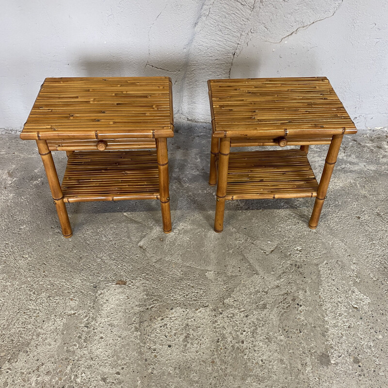 Pair of vintage bamboo bedside tables