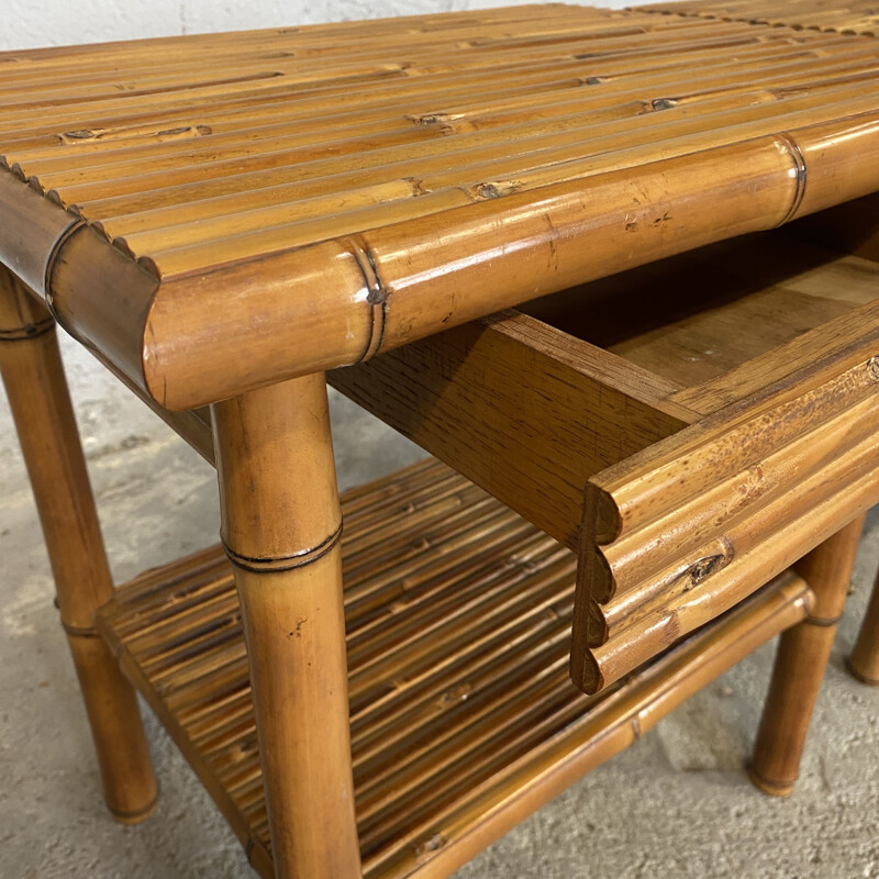 Pair of vintage bamboo bedside tables