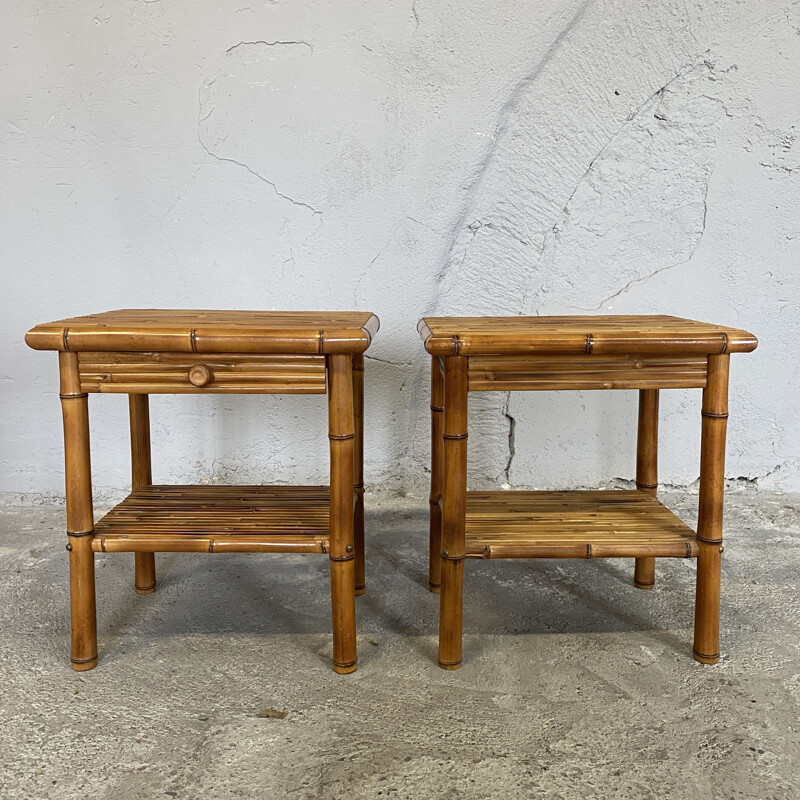 Pair of vintage bamboo bedside tables
