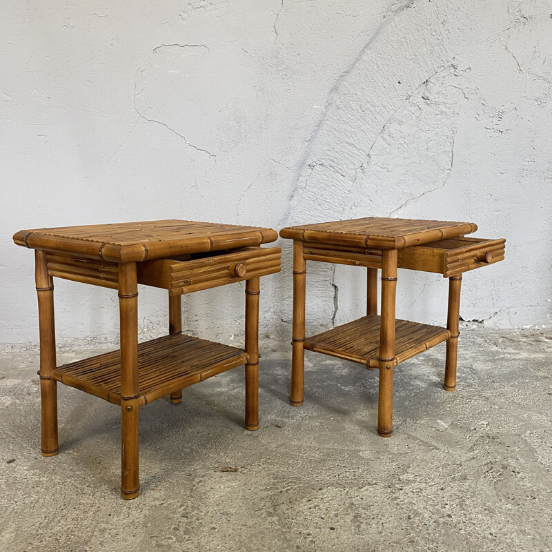 Pair of vintage bamboo bedside tables