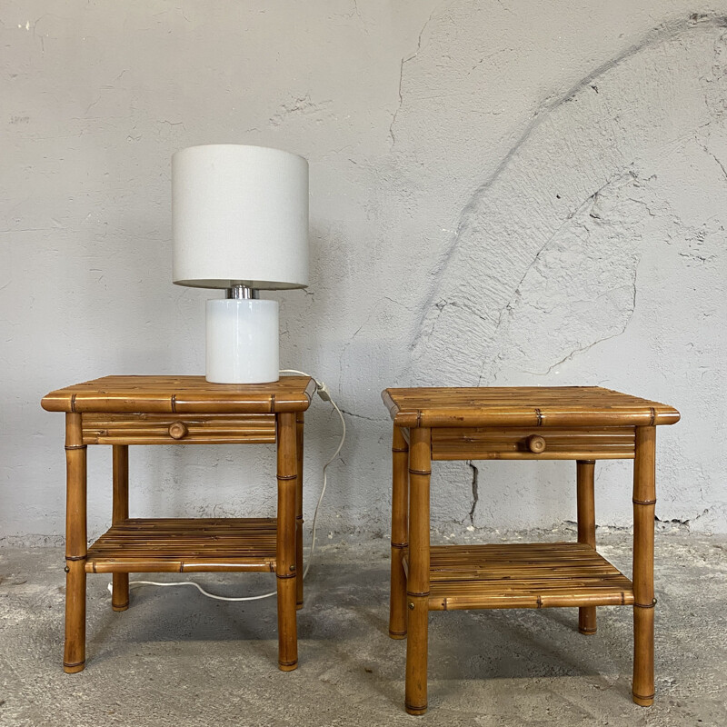 Pair of vintage bamboo bedside tables