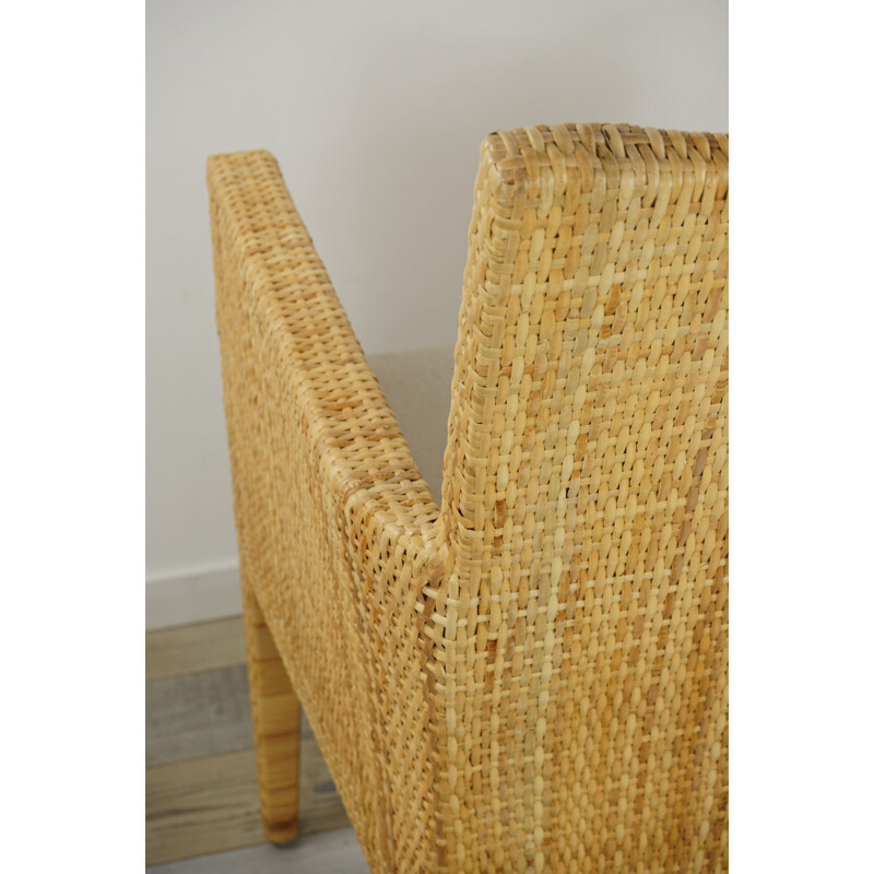 Vintage armchair in wood and woven rattan