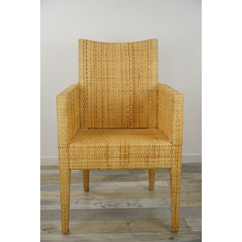 Vintage armchair in wood and woven rattan