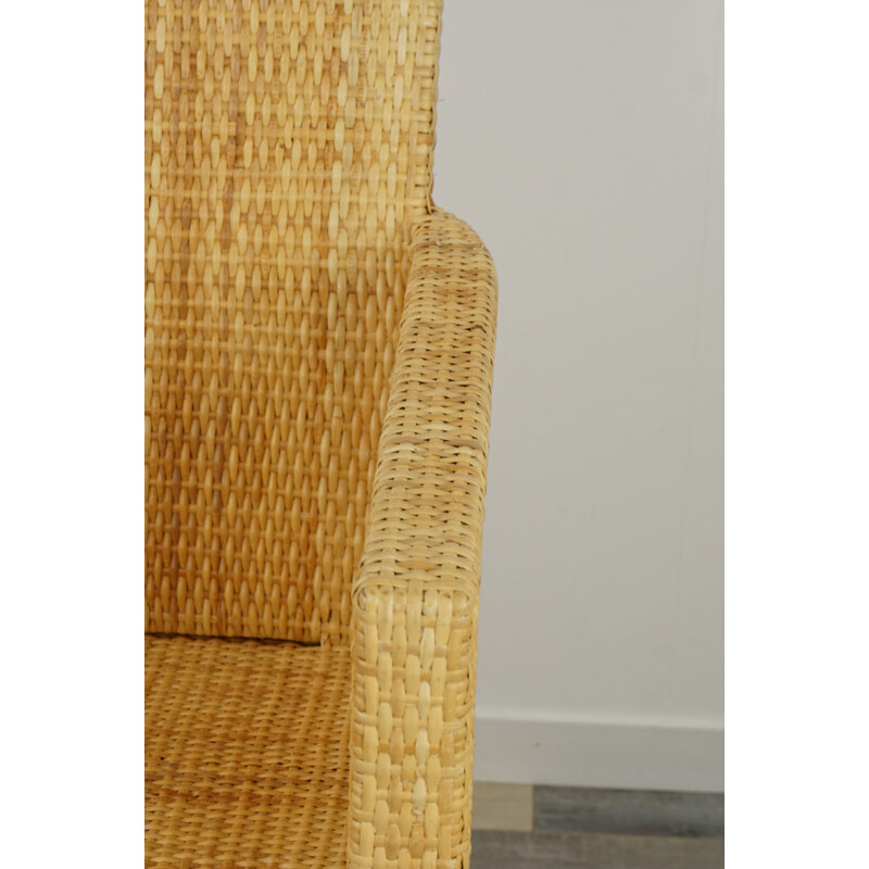 Vintage armchair in wood and woven rattan