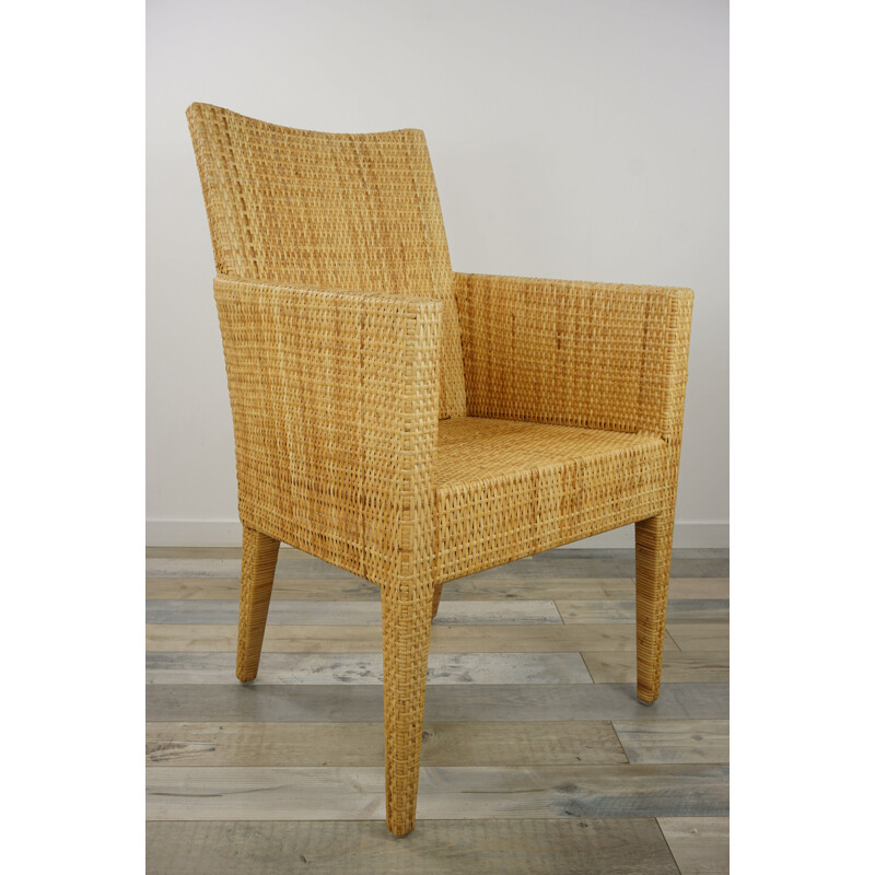 Vintage armchair in wood and woven rattan