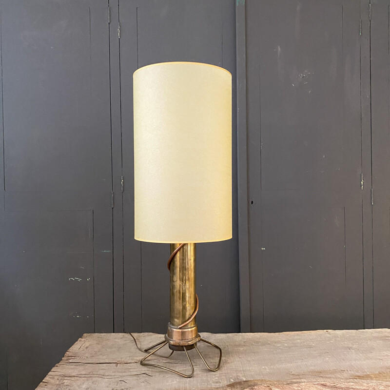 Vintage brutalist brass and copper lamp 1970s