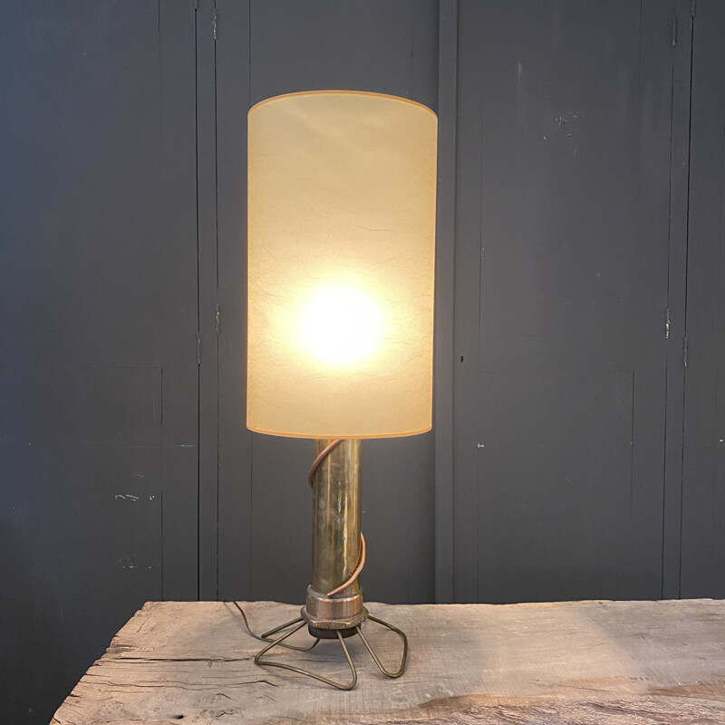 Vintage brutalist brass and copper lamp 1970s