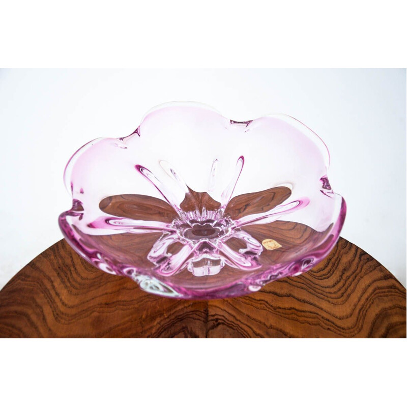 Vintage Pink Platter Rubin Glass Chribska, Czech Republic