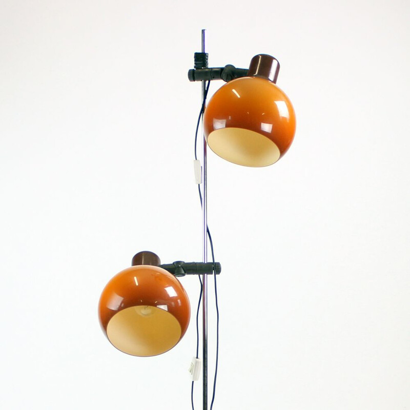 Vintage Free Standing Floor Lamp With Two Orange Shields, Hungary 1970s