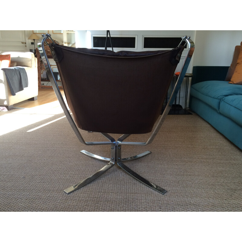 Pair of Falcon armchairs in dark brown leather and metal, Sigurd RESSELL - 1970s