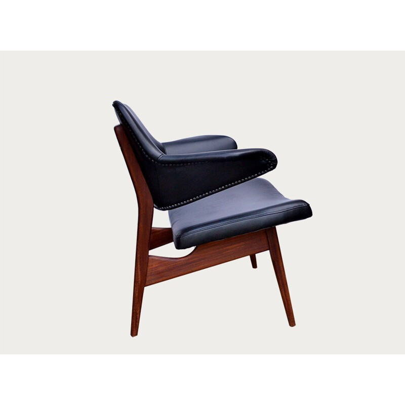 Webe armchair in teak and black eco leather, Louis VAN TEEFFELEN - 1960s