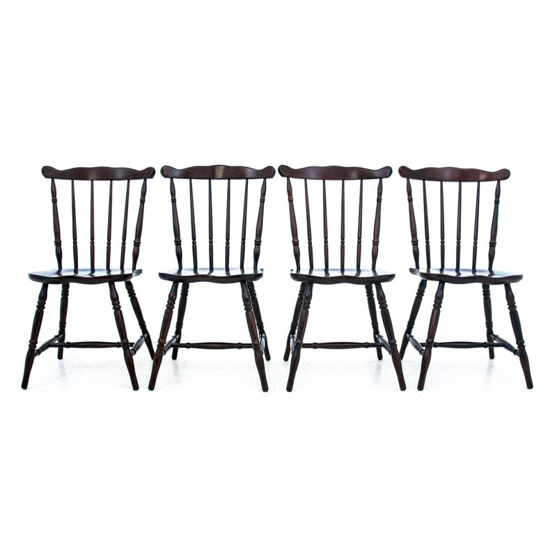 Lot de 4 chaises vintage en bois, Pologne 1930