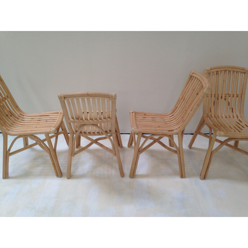 Set of 4 vintage rattan chairs