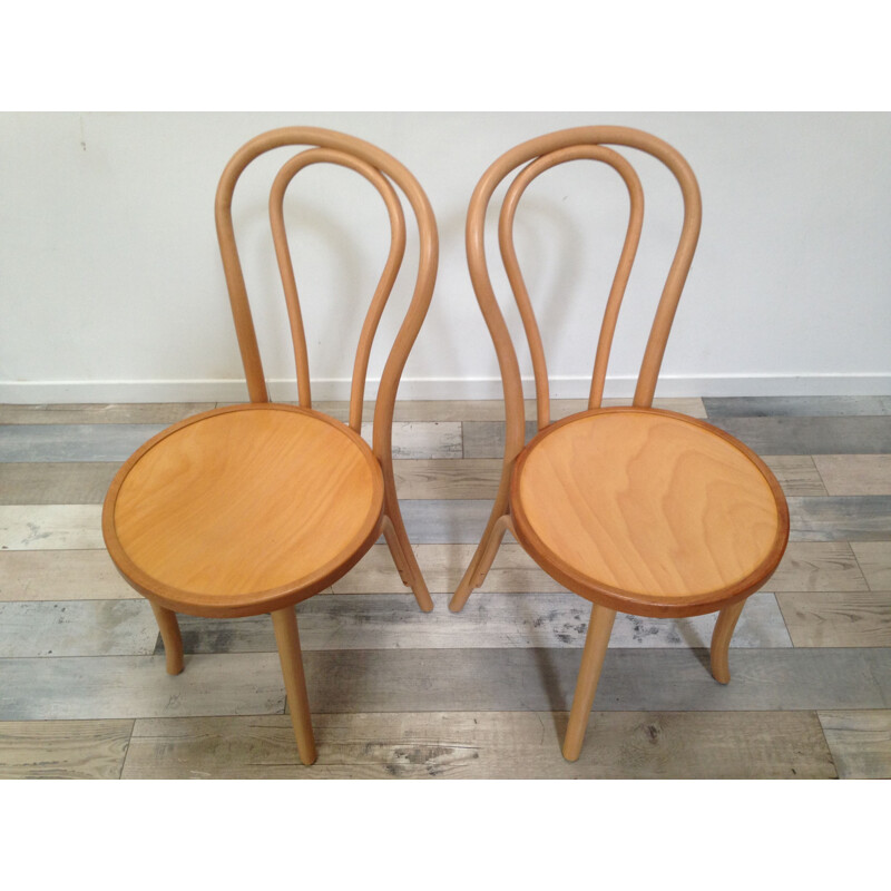 Lot de 4 chaises vintage bistrot en bois courbé