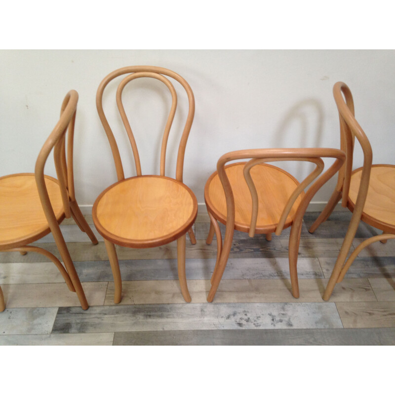 Lot de 4 chaises vintage bistrot en bois courbé