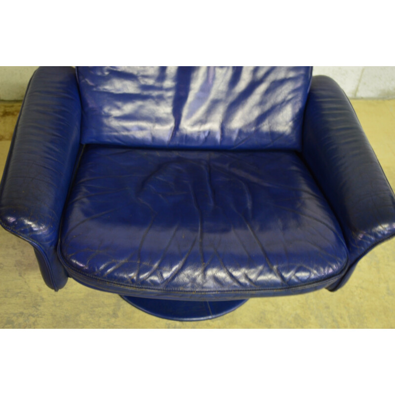 De Sede Armchair with ottoman in blue leather - 1970s