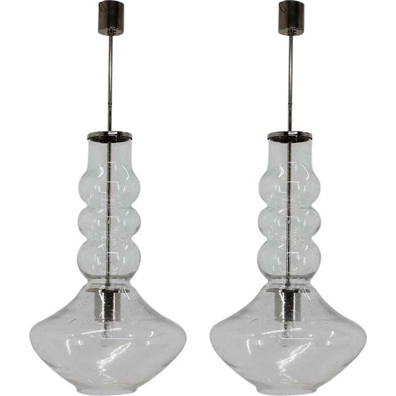 Paire de suspension vintage en verre faits main, Tchécoslovaquie 1960