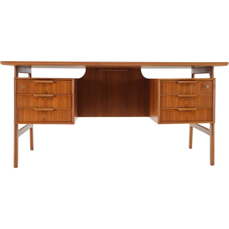 Vintage Omann Jun Model 75 Free Standing Teak Writing Desk, Denmark 1960s