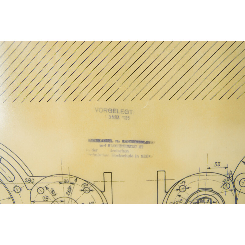 Original technical vintage drawing of an air compressor, 1925