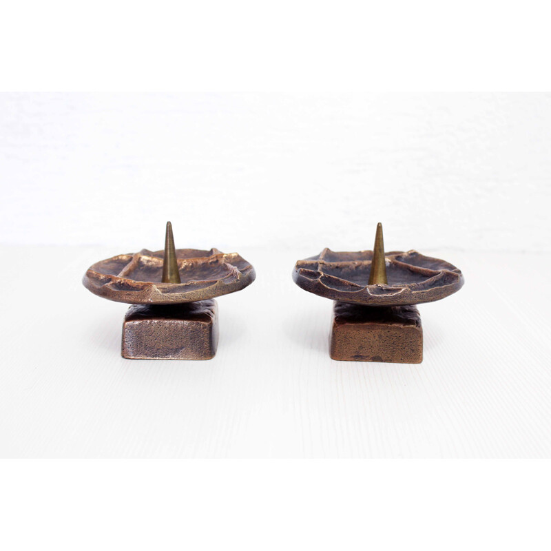 Pair of Bronze Brutalist Vintage Candle Holders Candle Stick 1950s