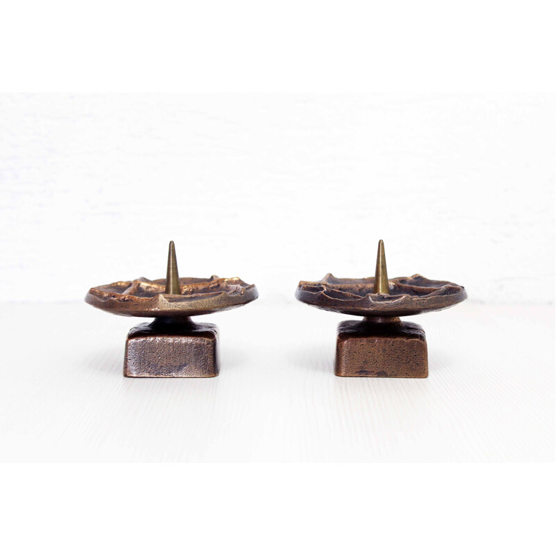 Pair of Bronze Brutalist Vintage Candle Holders Candle Stick 1950s