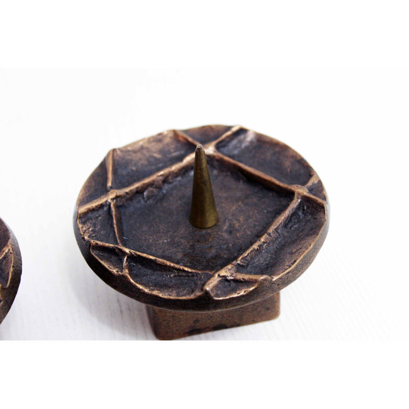 Pair of Bronze Brutalist Vintage Candle Holders Candle Stick 1950s