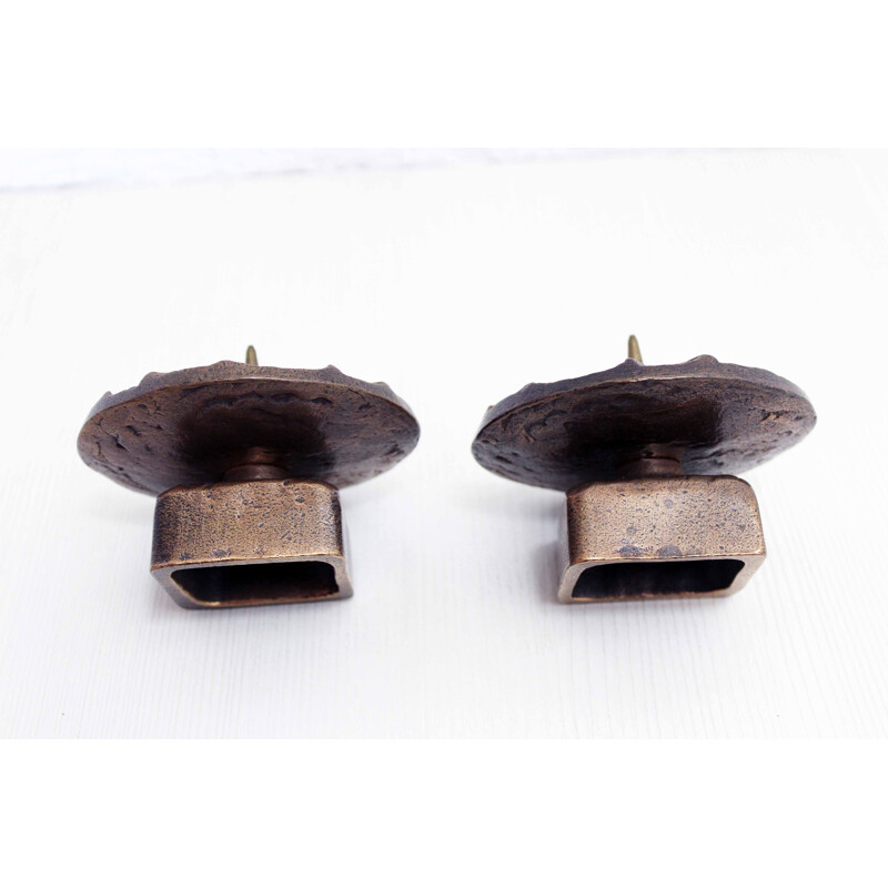 Pair of Bronze Brutalist Vintage Candle Holders Candle Stick 1950s