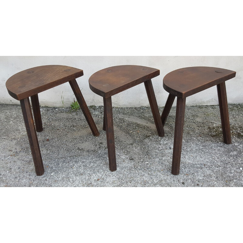 Set of tree trunk coffee table with 3 stools - 1960s