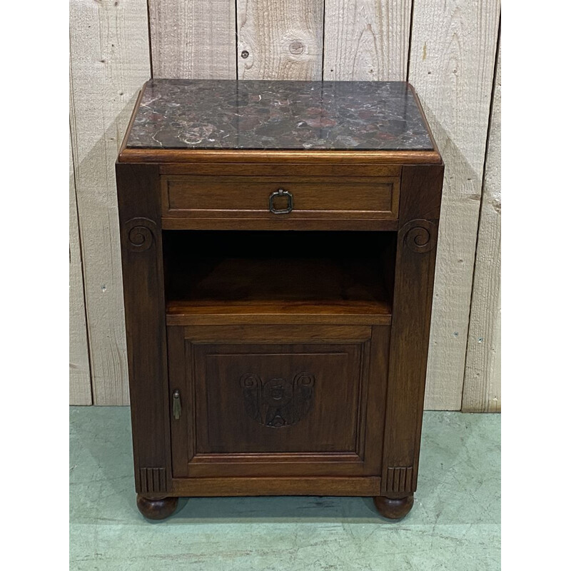 Vintage Art Deco walnut bedside table 1930s