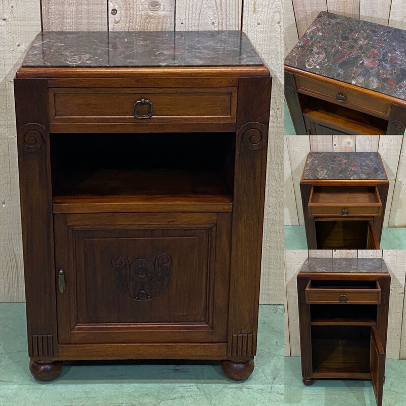 Vintage Art Deco walnut bedside table 1930s