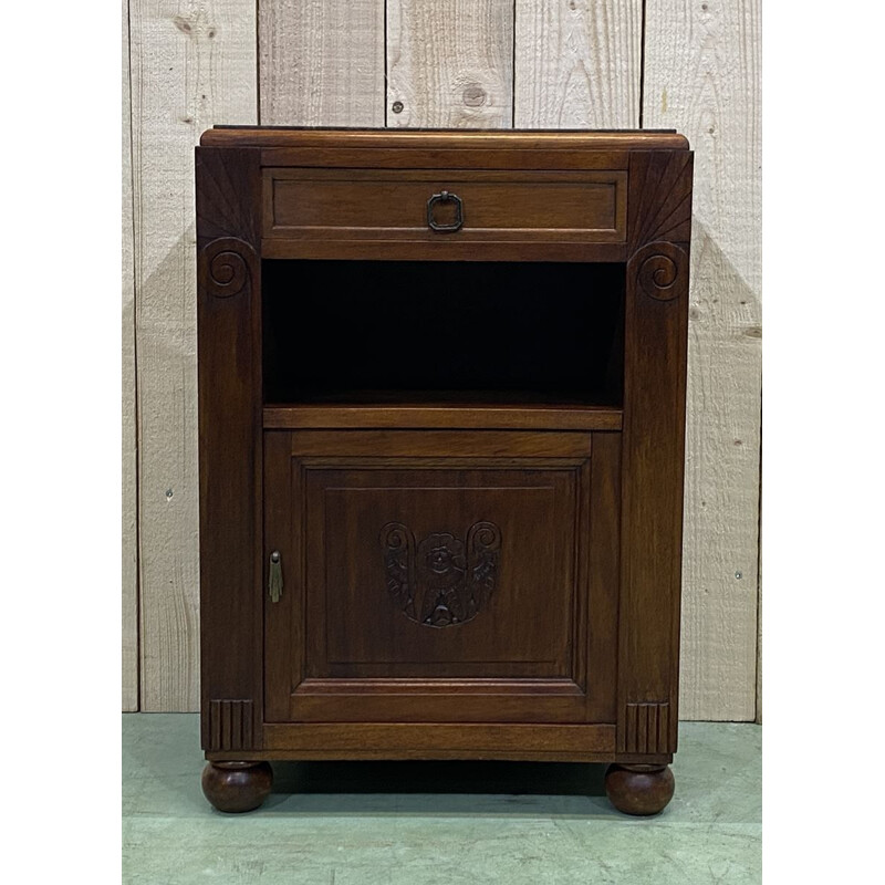 Vintage Art Deco walnut bedside table 1930s