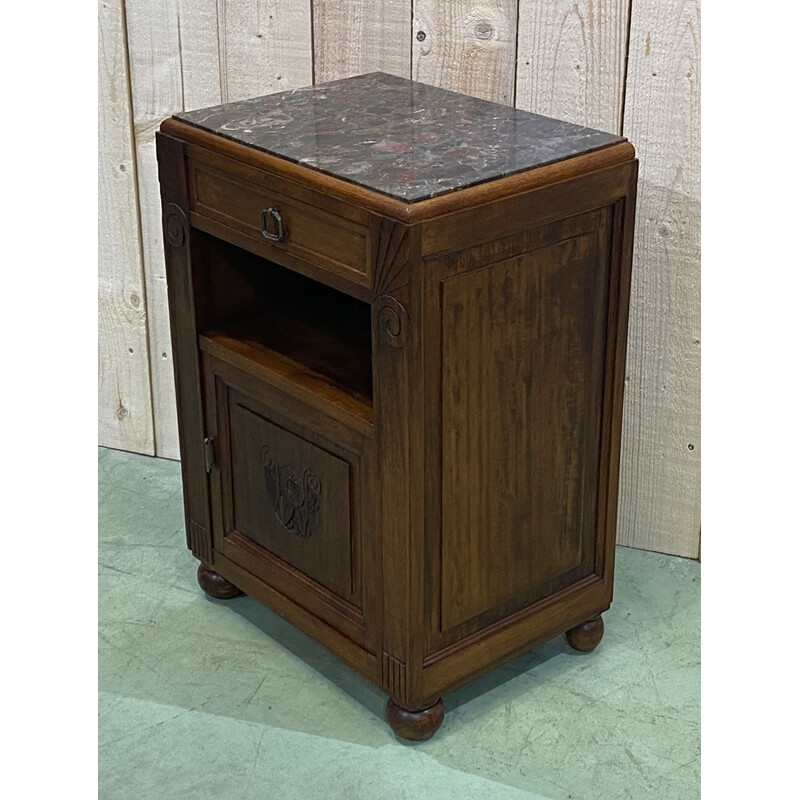 Vintage Art Deco walnut bedside table 1930s