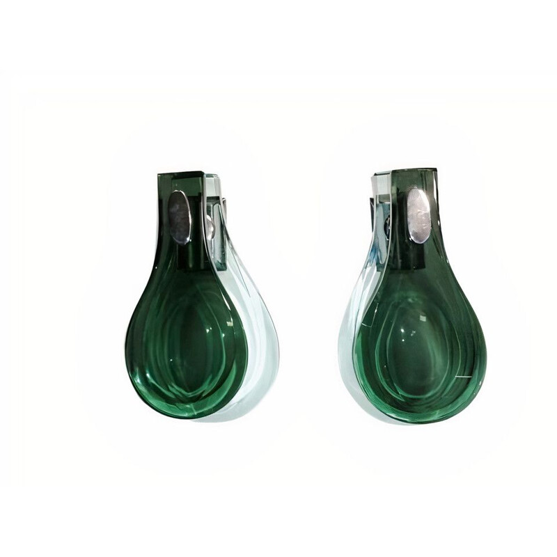 Paar vintage glazen wandlampen, Italië 1960