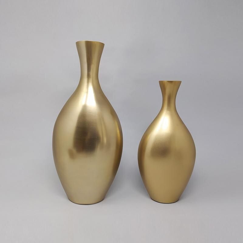 Pair of vintage vases in Ceramic in Gold Color, Italy 1970s