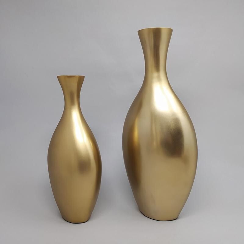 Paire de vases vintage en céramique de couleur or, Italie 1970
