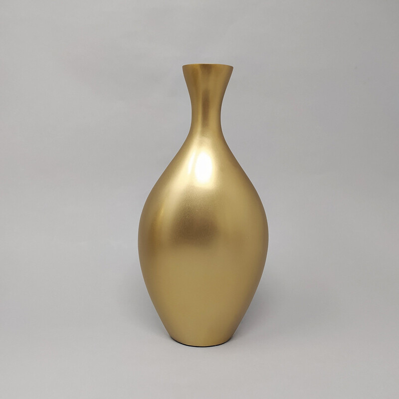 Pair of vintage vases in Ceramic in Gold Color, Italy 1970s