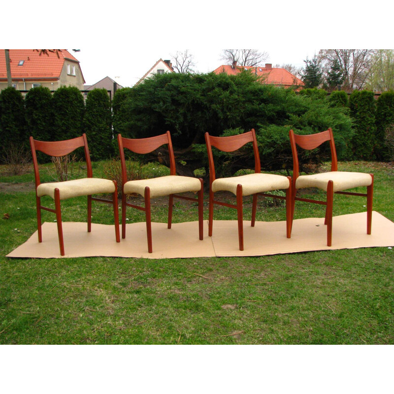 Lot de 4 chaises vintage en bois de teck, Scandinave