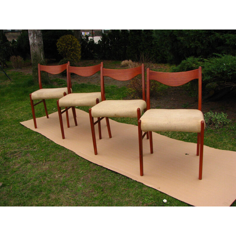 Set of 4 vintage dining chairs teak wood, Scandinavian