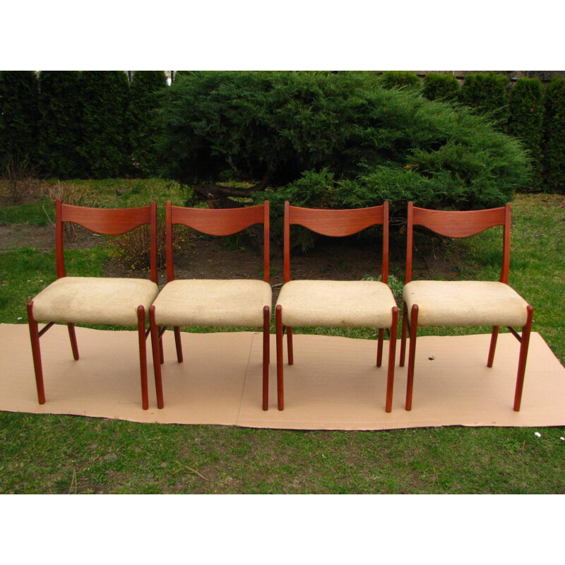 Lot de 4 chaises vintage en bois de teck, Scandinave