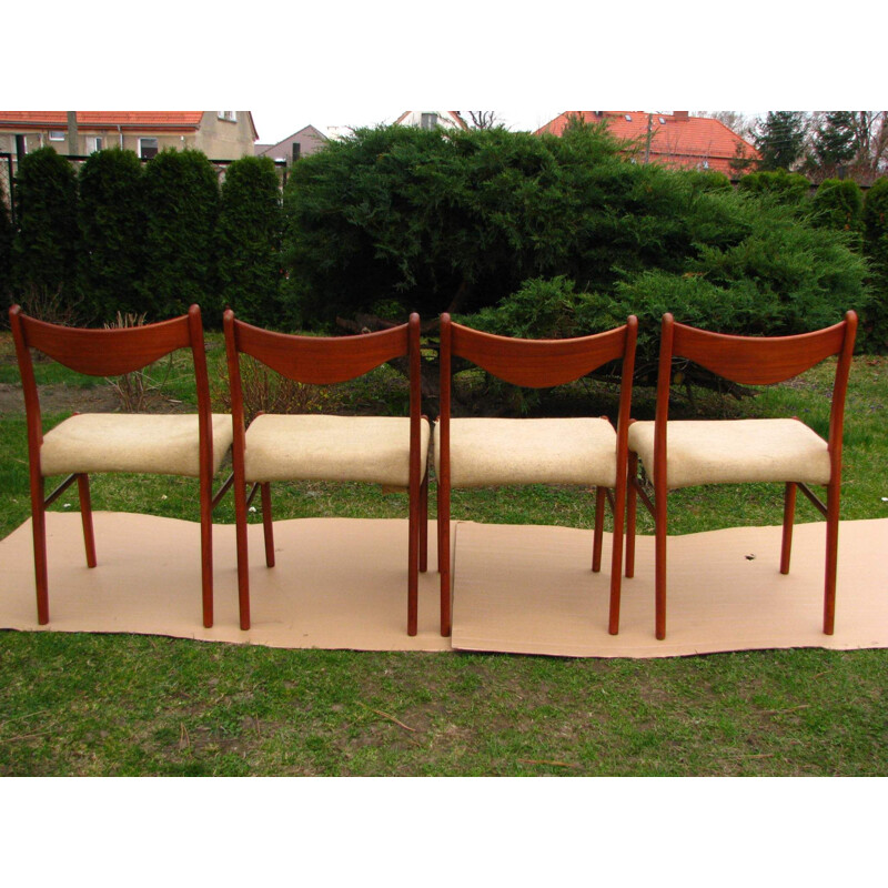 Set of 4 vintage dining chairs teak wood, Scandinavian